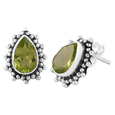 Beautifully Handcrafted Loaded With Rawa Work Around Peridot Pear Shape 925 Sterling Solid Silver Stud Earrings - R6500649-109