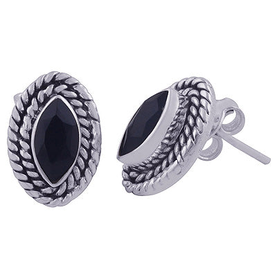 925 Sterling Silver Black Onyx Stud Earrings - R6500650-30