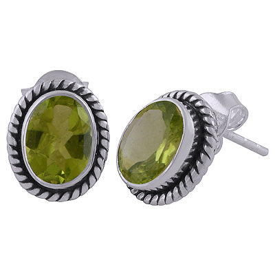 Stunning Twisted Wire Work Around Peridot Oval Shape 925 Sterling Solid Silver Stud Earrings - R6500654-13