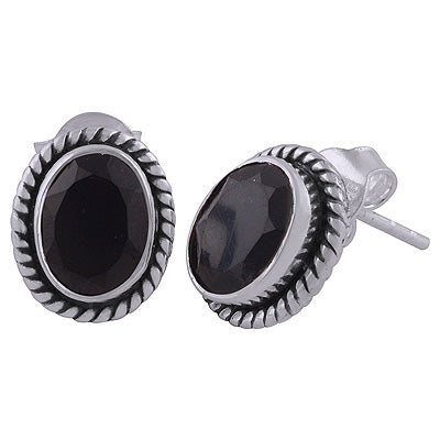 Stunning Twisted Wire Work Around Black Onyx Oval Shape 925 Sterling Solid Silver Stud Earrings - R6500654-27