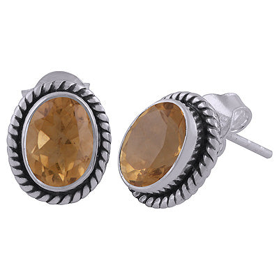 Stunning Twisted Wire Work Around Citrine Oval Shape 925 Sterling Solid Silver Stud Earrings - R6500654-36