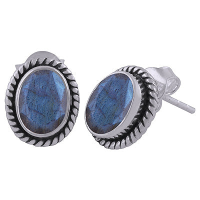 Stunning Twisted Wire Work Around Labradorite Oval Shape 925 Sterling Solid Silver Stud Earrings - R6500654-42