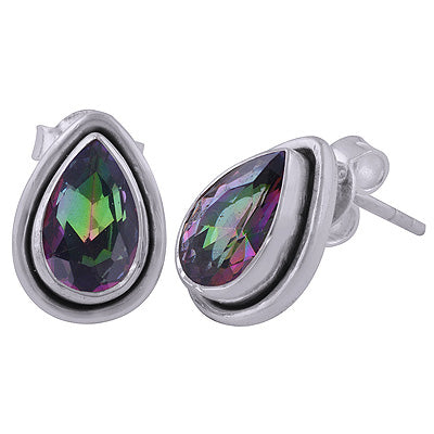 Beautiful Plain Wire Around Mystic Topaz Pear Shape 925 Sterling Solid Silver Studs Earrings - R6500665-3