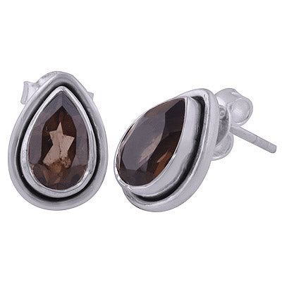 925 Sterling Silver Smoky Topaz Stud Earrings - R6500676-33