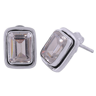 Beautiful Setting Around White Cubic Zirconia Rectangle Shape 925 Sterling Solid Silver Stud Earrings - R6500678-38