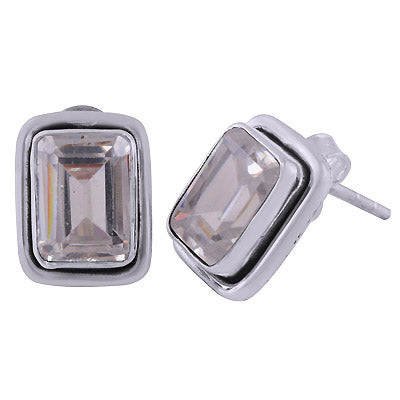 Beautiful Setting Around White Cubic Zirconia Rectangle Shape 925 Sterling Solid Silver Studs Earrings - R6500678-58
