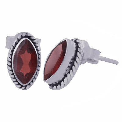 Authentic Wire Work Around Garnet Marquise Shape 925 Sterling Solid Silver Studs Earrings - R6500679-62