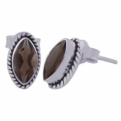 Authentic Wire Work Around Smoky Topaz Marquise Shape 925 Sterling Solid Silver Studs Earrings - R6500679-67