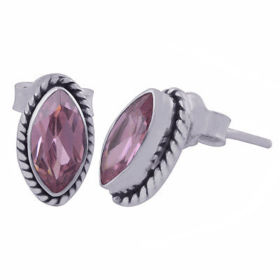 Authentic Wire Work Around Pink Cubic Zirconia Marquise Shape 925 Sterling Solid Silver Studs Earrings - R6500679-71