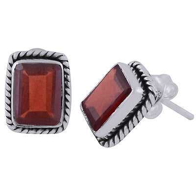 Stunning Twisted Wire Work Around Garnet Rectangle Shape 925 Sterling Solid Silver Studs Earrings - R6500681-62