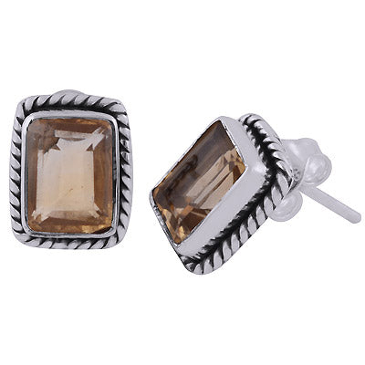 Stunning Twisted Wire Work Around Citrine Rectangle Shape 925 Sterling Solid Silver Studs Earrings - R6500681-64