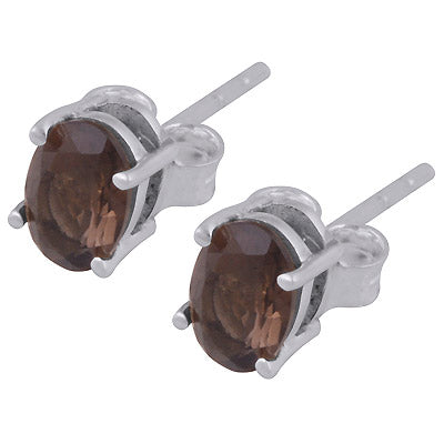 Gorgeous Color Gemstone Smoky Topaz Oval Shape 925 Sterling Solid Silver Studs Earrings - R6500683-26