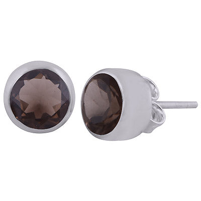 Magnificent Plain Smoky Topaz Round Shape 925 Sterling Solid Silver Studs Earrings - R6500686-36