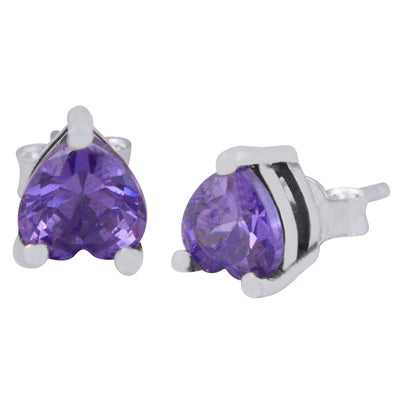 Beautiful Heart Shaped Gemstone Cubic Zirconia 925 Sterling Solid Silver Studs Earrings - R6500713-1