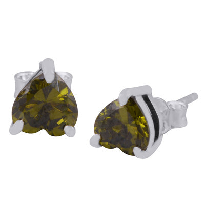 Beautiful Heart Shaped Gemstone Cubic Zirconia 925 Sterling Solid Silver Studs Earrings - R6500713-3