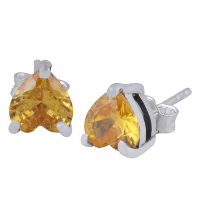 Beautiful Heart Shaped Gemstone Cubic Zirconia 925 Sterling Solid Silver Studs Earrings - R6500713-4