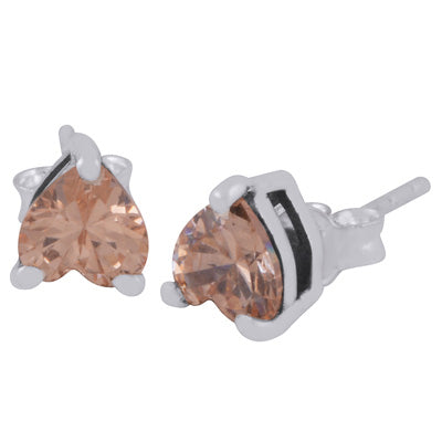 Beautiful Heart Shaped Gemstone Cubic Zirconia 925 Sterling Solid Silver Studs Earrings - R6500713-8