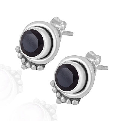 Stunning Rawa Work Around Black Onyx Round Shape 925 Sterling Solid Silver Studs Earrings - R6500719-12
