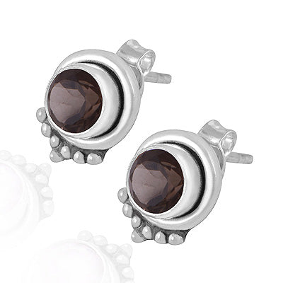 Stunning Rawa Work Around Smoky Topaz Round Shape 925 Sterling Solid Silver Studs Earrings - R6500719-7