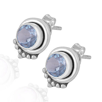 Stunning Rawa Work Around Blue Topaz Round Shape 925 Sterling Solid Silver Studs Earrings - R6500719-8