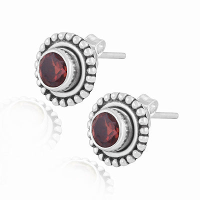 Gorgeous Oxidised Rawa Work Around Garnet Round Shape 925 Sterling Solid Silver Studs Earrings - R6500720-2