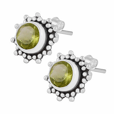 Gorgeous Rawa Work Pattern Around Peridot Round Shape 925 Sterling Solid Silver Stud Earrings - R6500721-3