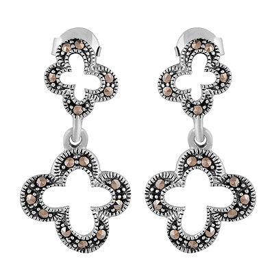 Gorgeous Hoop w/ Hanging Gemstone Marcasite Round Shape 925 Sterling Solid Silver Hoop Earrings - R6500722-1