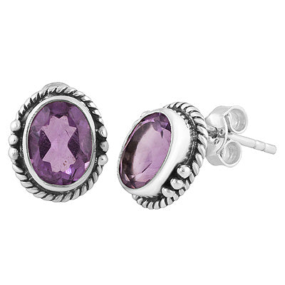 Stunning Twisted Wire And Rawa Work Amethyst Oval Shape 925 Sterling Solid Silver Stud Earrings - R6500723-1