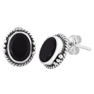 Stunning Twisted Wire And Rawa Work Black Onyx Oval Shape 925 Sterling Solid Silver Stud Earrings - R6500723-12