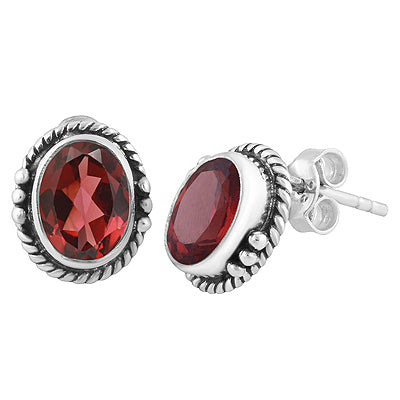 Stunning Twisted Wire And Rawa Work Garnet Oval Shape 925 Sterling Solid Silver Stud Earrings - R6500723-2