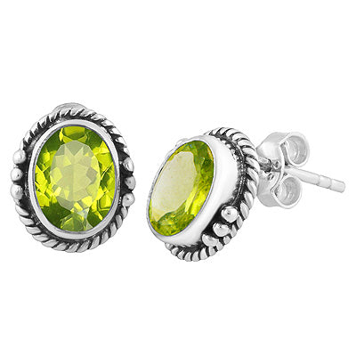 Stunning Twisted Wire And Rawa Work Peridot Oval Shape 925 Sterling Solid Silver Stud Earrings - R6500723-3
