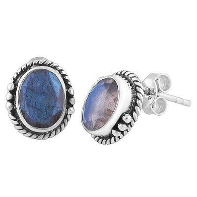 Stunning Twisted Wire And Rawa Work Labradorite Oval Shape 925 Sterling Solid Silver Stud Earrings - R6500723-6
