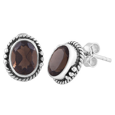Stunning Twisted Wire And Rawa Work Smoky Topaz Oval Shape 925 Sterling Solid Silver Stud Earrings - R6500723-7