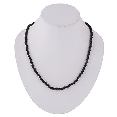 Beautiful Bright Beads Black Lava Round Shape .925 Sterling Silver Necklace - R6700050-29