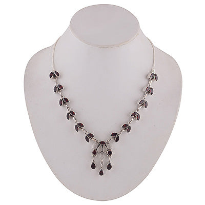 Oxidised Beautiful Design Out of Garnet Irregular Shape 925 Sterling Solid Silver Necklace - R6800004-1