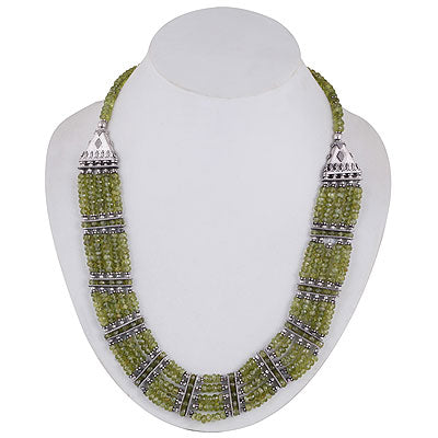 Stunning Loaded with Beads Peridot Round Shape 925 Sterling Solid Silver Necklace - R6800004-16