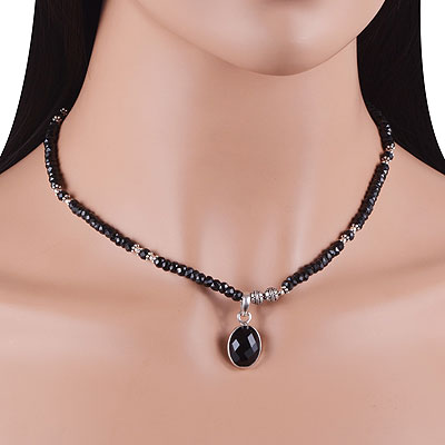 Stunning Loaded Gemstone Beads Black Onyx Round,Oval Shape 925 Sterling Solid Silver Necklace - R6800004-9