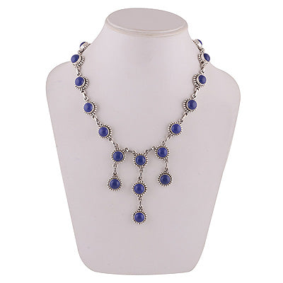 Stunning Edgy Lapis Round Shape 925 Sterling Solid Silver Necklace - R6800006-11