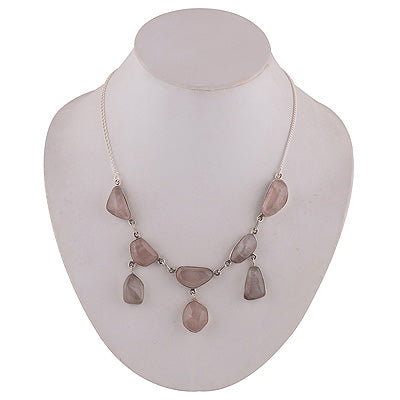 Stunning Shades Of Gemstones Rose Quartz Fancy Shape 925 Sterling Solid Silver Necklace - R6800006-17
