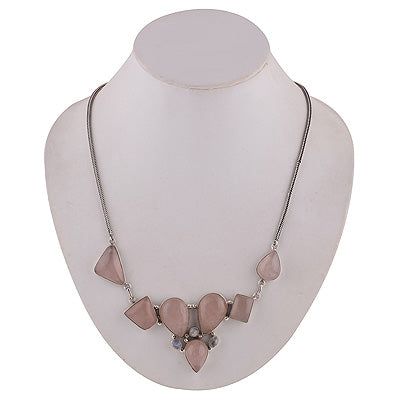 Stunning Handcrafted Out of Rose Quartz,Rainbow Moonstone Irregular Shape 925 Sterling Solid Silver Necklace - R6800006-18