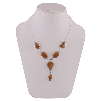Beautifully Designed using Jasper Pear,Oval Shape 925 Sterling Solid Silver Necklace - R6800006-19