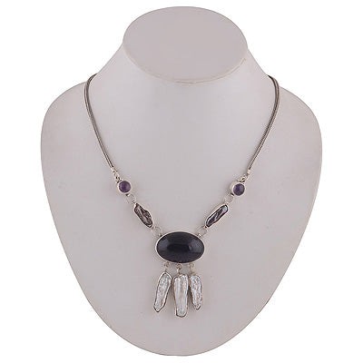 Gorgeous Beautifully Designed Amethyst,Shell Irregular Shape 925 Sterling Solid Silver Necklace - R6800006-21