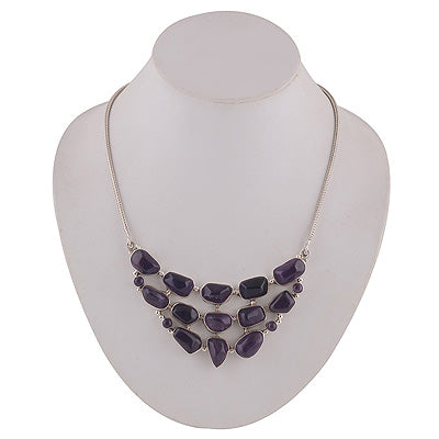 Magnificent Two Layer Loaded with Gemstones Amethyst Irregular Shape 925 Sterling Solid Silver Necklace - R6800006-3