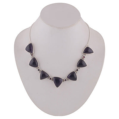 Beautifully Designed using Amethyst,Garnet Irregular Shape 925 Sterling Solid Silver Necklace - R6800006-4