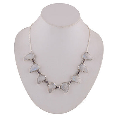 Stunning Edgy Amethyst,Rainbow Moonstone Irregular Shape 925 Sterling Solid Silver Necklace - R6800006-5