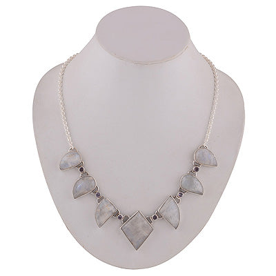 Gorgeous Beautifully Designed Amethyst,Rainbow Moonstone Irregular Shape 925 Sterling Solid Silver Necklace - R6800006-6