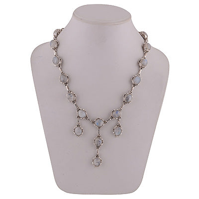 Beautifully Shaped Rainbow Moonstone Oval Shape 925 Sterling Solid Silver Necklace - R6800006-7