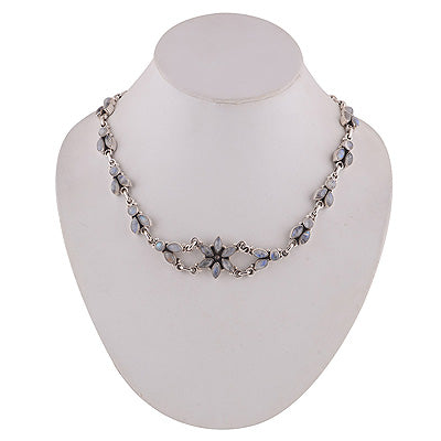 Magnificent Blue Fire Gemstone Rainbow Moonstone Round,Marquise Shape 925 Sterling Solid Silver Necklace - R6800007-10