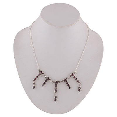 Gorgeous Descending to Ascending Gemstone Garnet Oval,Round Shape 925 Sterling Solid Silver Necklace - R6800007-4