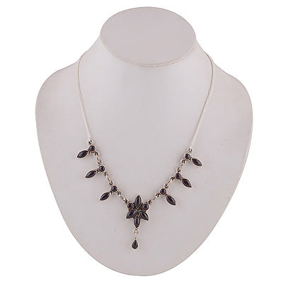Beautiful Design Loaded with Gemstones Garnet Irregular Shape 925 Sterling Solid Silver Necklace - R6800007-6